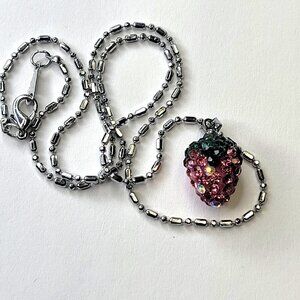 Kids or Teens Rose Pink Strawberry Pendant 925 Silver on a 18K Silver Chain
